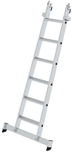 PROREGAL Stufen-Glasreinigerleiter Unterteil mit nivello®-Traverse | 6 Stufen | Leiter, Teleskopleiter, Trittleiter, Bockleiter, Sprossen-Doppelleiter