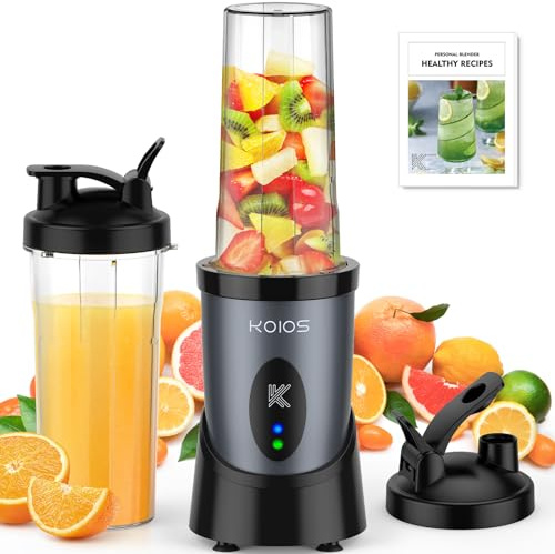 KOIOS Smoothie Blender, 900W Personal Blender for Shakes and Smoothies for Kitchen with 2 Portable Cups 22oz, Single Serve Smoothies Maker Mixer for Juices, Nutritious Recipe, Grey Blue
