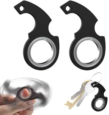 Schlüsselanhänger Spinner,Ringe Fidget 2 Stück Schlüsselanhänger Spinner Schlüssel Spinner Fidget Ring Spielzeug Fidget Schlüsselanhänger Key Flipping Toy for Teens(Schwarz)