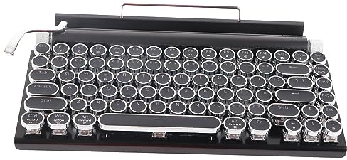 Tangxi Typewriter Style Retro Mechanical Gaming Keyboard,83 Keys Vintage Backlit Wireless BT Typewriter Keyboard with Metal Round Cap,for Wins PC Phones (black)