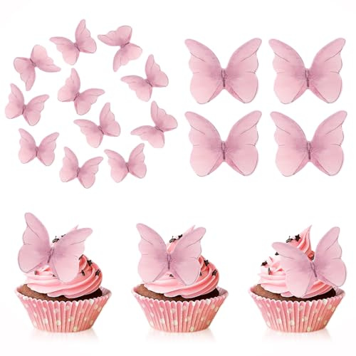 Sophisticate Ätbara Fjärilar för Tårtor och Kakor - 48 Stycken Rosa Fjärilar av Ätbart Papper - Vacker Tårtdekoration för Cupcakes, Bröllop och Födelsedag