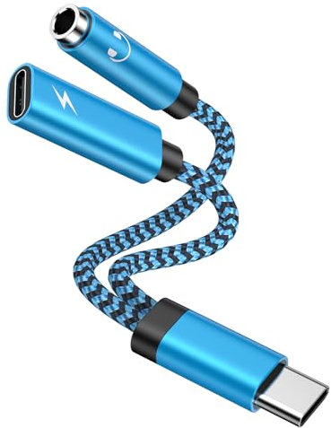 2 in 1 USB C to 3.5mm Jack Headphone and Charger Adapter for Samsung Galaxy S25/S24/S23/S22/S21/S20/A16/A15/A55/A35/A33/A34, iPhone 16/15, Type C to Aux Audio Adapter with Fast Charging Cable Splitter