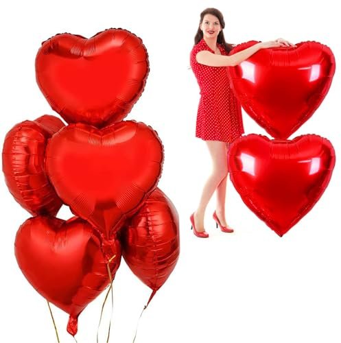 Herz Folienballon Rot 32 Zoll 5 Stück Herzluftballons XXL Herz Helium Luftballon Heliumballon Herzen Herzform Folienluftballon folienballon herz für Geburtstag Valentinstag Hochzeit Verlobung