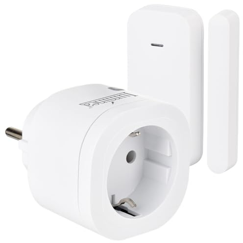 Luminea Fensterkontaktschalter: Funk-Steckdose mit Tür- & Fenstersensor für automatisierte Szenarien (Abluftsteuerung, Fensterschalter, Kamine)