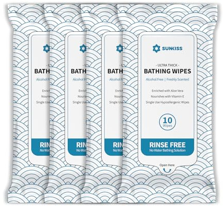 SUNKISS TrustPlus Badefreie Feuchttücher, Körperreinigungswipes für Unterwegs, Sehr Dick, Fitnessstudio, Camping, Reisen, Parfümierte, Alkoholfrei, Naturally Soothing, Groß Genug20×30cm, 40 Stück