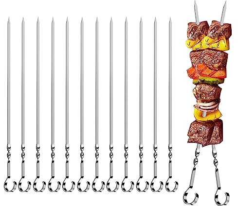 Barbecue Skewers - Kebab Skewers,Kabob Skewer Flat,Metal Barbecue Skewer,Long Stainless Steel Shish Kabob Sticks Wide Reusable Grilling Skewerss Set for Meat Shrimp Chicken (38CM-1)