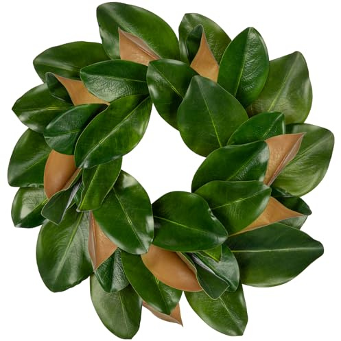 ArborusTürkranz Künstliche Magnolie Kranz 40 cm Kranz Künstliche Magnolie Kunstpflanzen Grün Dekorative Kränze für Wand Tür Tisch Regal Deko Wohnzimemr Badezimmer Schlafzimmer Esszimmer
