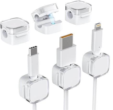 Hebterrka 6 Stück Kabelhalter Kabelclips, Verstellbarer Kabel Organizer, Magnetisches Kabelmanagement, Nachttisch, Ladekabel, USB, Audiokabel, Weiß