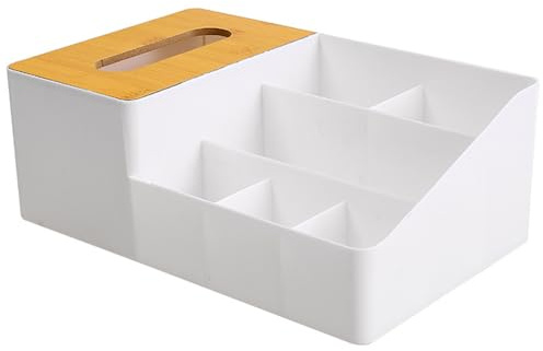 Multifunktions Taschentuchhalter, Schreibtisch Organizer, Make Up Organizer, Schminke Aufbewahrung, Schreibtisch Schreibwaren Aufbewahrungsbox, Bambus Kosmetikbox mit 6 Fächern
