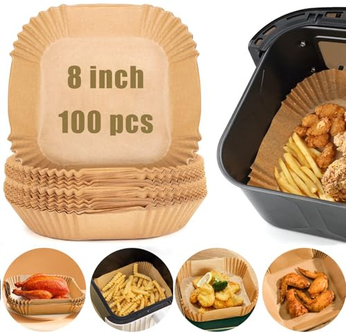 Air Fryer Baking Paper 100 pcs, 20cm airfryer Baking Paper Non-Stick Waterproof Oil-Proof Disposable Bowls air Fryer Parchment Paper Liner