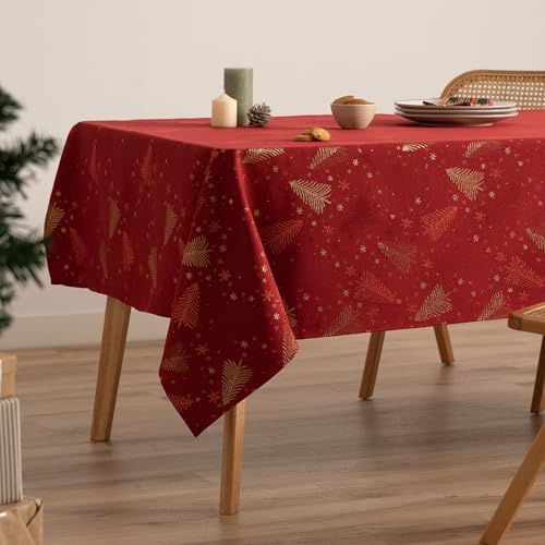 GAMUSI Tischdecke für Weihnachten, Jacquard, Goldgarn, Esstisch, rechteckig, Weihnachtsdekoration, 140 x 100 cm, Rot