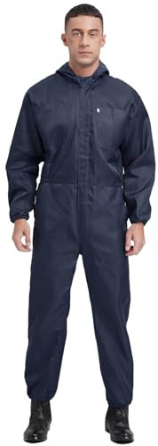 Alvivi Herren Arbeitsoverall Schutzanzug mit Kapuze Antistatischer Overall Jumpsuit Ganzkörperanzug Arbeitsanzug Werkstatt Anzug Arbeitskleidung Marine Blau XL