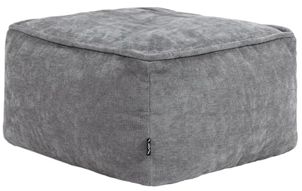 Icon Amara Chenille Sitzsack Hocker mit Füllung, Grau | In Deutschland Hergestellt, Kleiner Sitzsack, Weich Chenille Stoff, Fußhocker für Schlafzimmer und Wohnzimmer