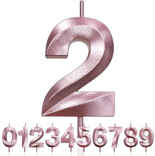 Nummer 2 Geburtstagskerze, 2. Geburtstag Kerze, 3D Design Roségold Glitter Nummer Kerzen, Cake Topper Dekorationen, Kuchen Kerze für Geburtstagsparty, Hochzeitstag, Baby-Dusche, Party-Dekoration