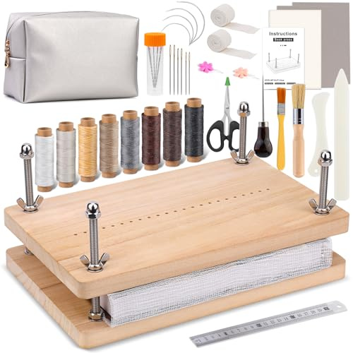UzecPk Bookbinding Kits, Bookbinding Kit, Bookbinding Punching Set, Book Press, Bookbinding Kits, Book Binding Materials, with Book Fabric, Bone Trap, Awl, Bookbinding Needles, Wax Thread for DIY