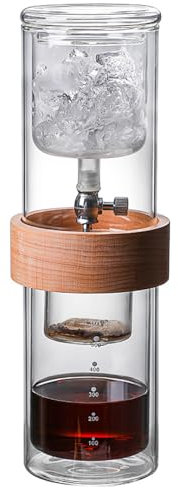 HKFGSHOP Ice Cold Brew Dripper Coffee Maker, Double Layer Cold Drip Coffee Cold Brew Drip Tower with Flow Rate Regulating Valve, 500ml, High Borosilicate Glass, for Coffee Shop, Home, Office