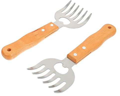 FONDOTIN 2stücke Edelstahl Fleischkrallen Bbq Grillzubehör Für Pulled Pork Und Huhn Hitzebeständige Shredderklaue Mit Rutschfestem Holzgriff Und Integrierter Flaschenöffnerfunktion Zum Zert