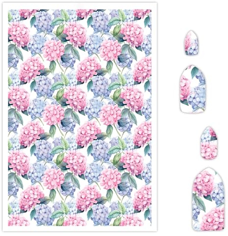 Lot de 10 feuilles de transfert à l'eau pour argile polymère, motif hortensia macrophylla pour argile polymère, aquarelle, fleurs exquises, papier de transfert en argile polymère pour bricolage