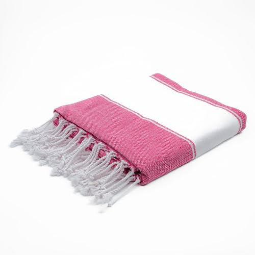 Aspendos Turkish Beach Towel – Lightweight, Quick Dry, Sand Free – 100% Cotton Peshtemal Hammam & Bath Towel – 90x190 cm (35x75) – Soft & Compact for Spa, Travel, Gym, Yoga, Camp, Picnic (Pink)