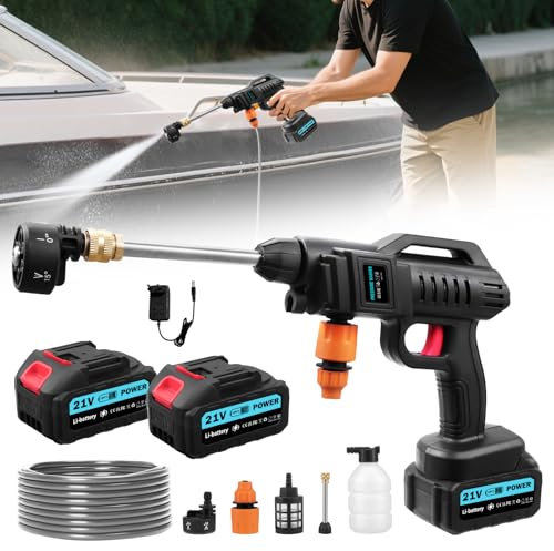 Nettoyeur haute pression sans fil, 21 V, 62 bars, mobile, avec 2 batteries, buse multifonction 6 en 1, tuyau de 5 m, chaudière filtrante, portable, pour voiture, jardin