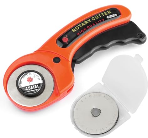 Mesee 45mm Rotary Cutter with 5pcs Extra Blades Replacement Ergonomic Handle Rolling Cutter Rotary Blade Refill Kit for Fabric, Leather, Crafting, Sewing, Quilting