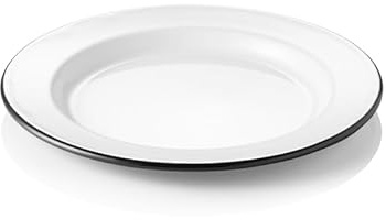 12 assiettes plates GRACE Ø 20 cm, en émail, bord blanc et noir