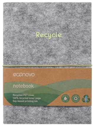 econovo Notizbuch aus PET-Filz / 96 Blätter, Liniert/ 70g/m² weiß Papier/Grau 1 Stück Tagebuch klein DIN A5/ 12 x 17 cm/zu 100% aus Recyclingpapier/Schreibblock Notizblock Noitzheft Busine