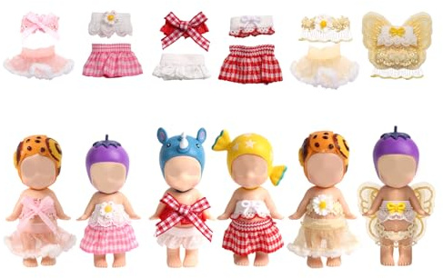 6 Conjuntos Ropa para Muñecas para Sonny Angel 7,62cm Muñeca, Ropa de Colección Adultos con Tops y Faldas Accesorios de Moda Minifiguras for Exhibir y Decorar (Rosa, Rojo, Amarillo)