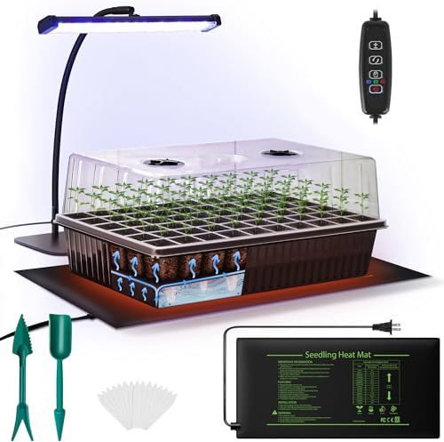 DazSpirit 60-Cell Self-Watering Seed Starter Kit with Grow Light and Heat Mat, Seedling Tray with Humidity Dome, Indoor Plant Germination Tray for Beginners - Grow Tomatoes, Peppers, Herbs & Flowers | Self-watering seedling tray with humidity dome, indoor plant germination tray for tomatoes, peppers, herbs and flowers