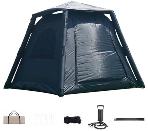 Aufblasbare Zelt, Campingzelt mit Pumpe, 2/4/6/8 Personen Zelte für Camping Wasserdicht Big Air Haus Zelt mit Mesh Fenster Einfache Einrichtung Glamping aufblasen Zelte mit große Apsis,Schwarz