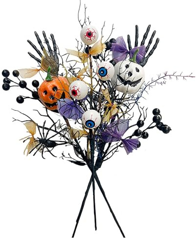 Fyearfly Lot de 3 branches de citrouille artificielles effrayantes pour décoration d'Halloween