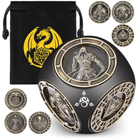 Dadi rotanti D&D con punta delle dita, set di dadi in metallo 7 in 1, con custodia con logo del drago, dadi rotanti per giochi di ruolo D&D, accessorio per giochi da tavolo, regalo per fan di DND