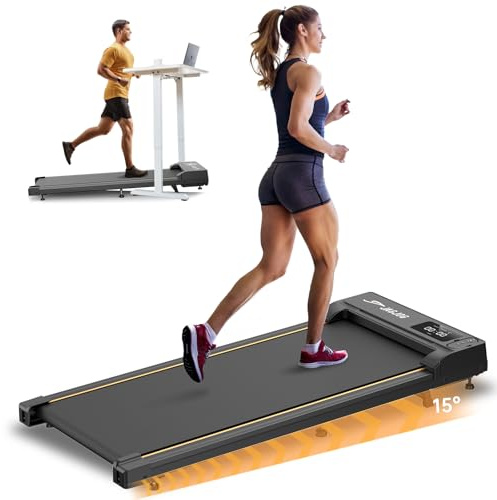 Laufband für Zuhause - Walking Pad mit 15° Neigung, 2.5 PS Motor & Gummiauflagen Dämpfung, 1-6 Km/h, Fernbedienung, LED Display, Kompakt Platzsparend, 120kg Tragfähigkeit