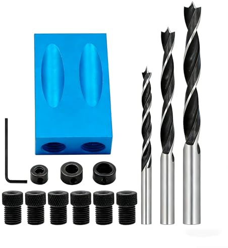 Pocket Hole Jig Kit, 15 Degree Dowel Drill Joinery Kit with 6mm/8mm/10mm Holes, Angle Carpentry Locator Jig Woodworking Tools DIY, 14 Pcs