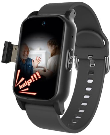 VCYEX Montre Connectée Seniors avec Détecteur De Chute Bouton SOS + Appel Vidéo HD Bracelet Dispositifs D'alerte De Chute pour Personnes ÂgéesBlack,1.25 * 0.57 * 2.22inch