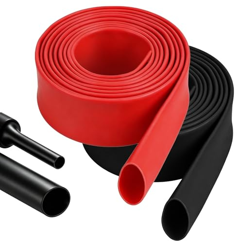 LALAGO Krympslang, 2 stycken Ø 19,1 mm x 1,5 m krympslangar med lim, krympförhållande 3:1, Heat Shrink-rör för kabelisolering, dubbelvägg och vattentät – röd + svart (Ø19,1 mm x 1,5 m)