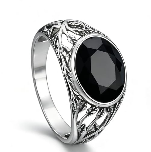 Edelstein 925 Sterling Silber Handgefertigter Retro-Ring mit Ast- und Blattgravur: Natürlicher Olivenstein Solitärring im Oval-Schliff, Schmuck für Herren und Damen