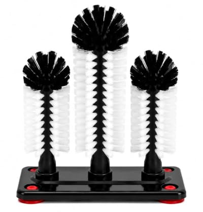 Glass Cleaning Brushes with 3 Brushe heads & Suction Base for Bar, Pub & Home Kitchen (Mountain Shape)