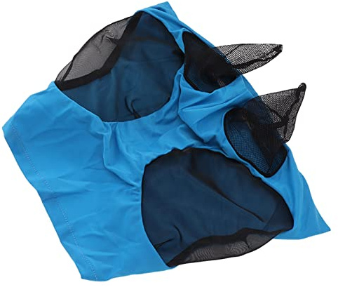 Jiawu Masque Anti-Mouches pour Chevaux, Protection UV à 60% Respirant avec Oreilles, Masque Anti-Mouches en pour Chevaux avec Tissu élastique pour Les et Poneys (Blue)