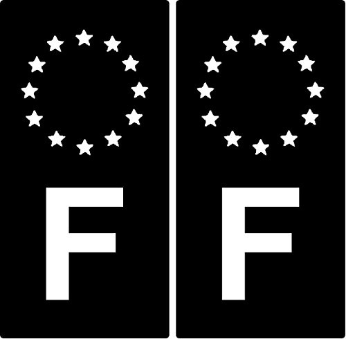 2 Stickers plaque d'immat. auto F France - Identifiant Européen - Noir & Blanc