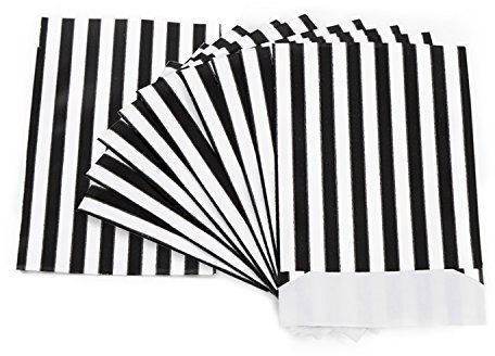 Logbuch-Verlag 100 Papiertüten schwarz weiß gestreift 13 x 18 cm flache Papierbeutel Schmuckbeutel Geschenktüte zum Befüllen