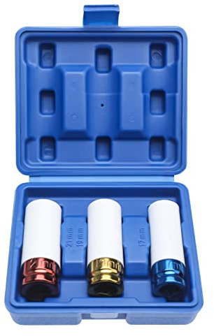 FreeTec 3 piezas Juego de Vasos de Impacto, 1/2 Juego de Vasos para Ruedas con Protectores, Vasos de Impacto para llantas de Aleación, 17mm 19mm 21mm