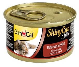 GimCat ShinyCat in Jelly kyckling med nötkött - Våtfoder för katter, med kött och taurin - 24 burkar (24 x 70 g)