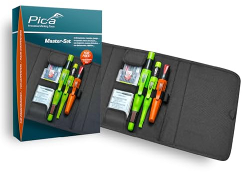 Pica Master-Set 55030 I Profi Markier-Set für Zimmerer | Set mit BIG Dry, Dry Tieflochmarker und VISOR I inkl. Ersatzminen 6045 und 4030 I für präzise Markierungen