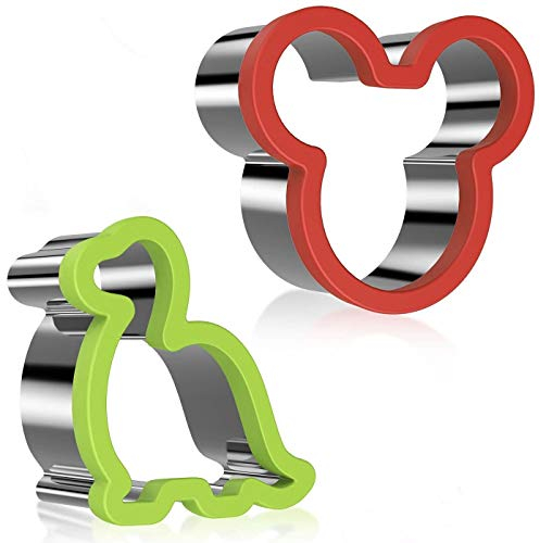 AVANA Cortador de galletas de acero inoxidable, cortador de sándwich, galletas, ratón, dinosaurio, Navidad, cómodo, superficie de plástico, para niños, juego de 2