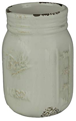 Napco Imports Decorative Tabletop Flower Vase 5 Inch Ceramic Antiqued White Jar