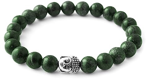BERGERLIN Buddha Armband Damen Herren, Naturstein Edelstein, 8mm | Buddha Armband 8mm mit silbernem Charm: Edelstein Armband Damen & Herren, echt – vom deutschen Prüflabor bestätigt.