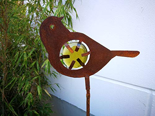 Zen Man Edelrost Gartenstecker Rost Gartenvogel BeetsteckerGlasdeko Garten Glasvogel Handarbeit braun H113* 14cm Metall Glas 032231