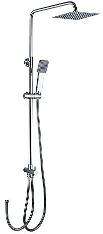 Columna de ducha SIN GRIFERÍA extralarga extensible de 100 a 150 cm. Se conecta a grifos de ducha estandar. Incluye desviador, 2 flexos de 60cm y 175cm, ducha mano y rociador superior diseño cuadrado