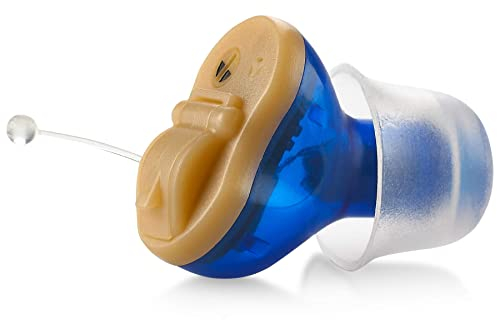 Premium Digital Hearing Amplifier - Invisible in Canal (CIC) In-Ear Mini Sound Enhancer, Near-Invisible, Noise Cancelling, Personal Sound Hearing Amplifier - Left Ear, Blue - MZ-45